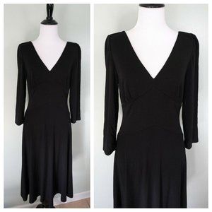 RALPH LAUREN Black V-Neck Fit Flare Stretch Dress